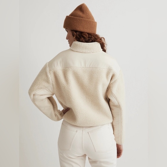 MADEWELL Faux Shearling Half-Zip Pullover Funnelneck  Kangaroo Pocket Warm Sz S - Picture 4 of 12